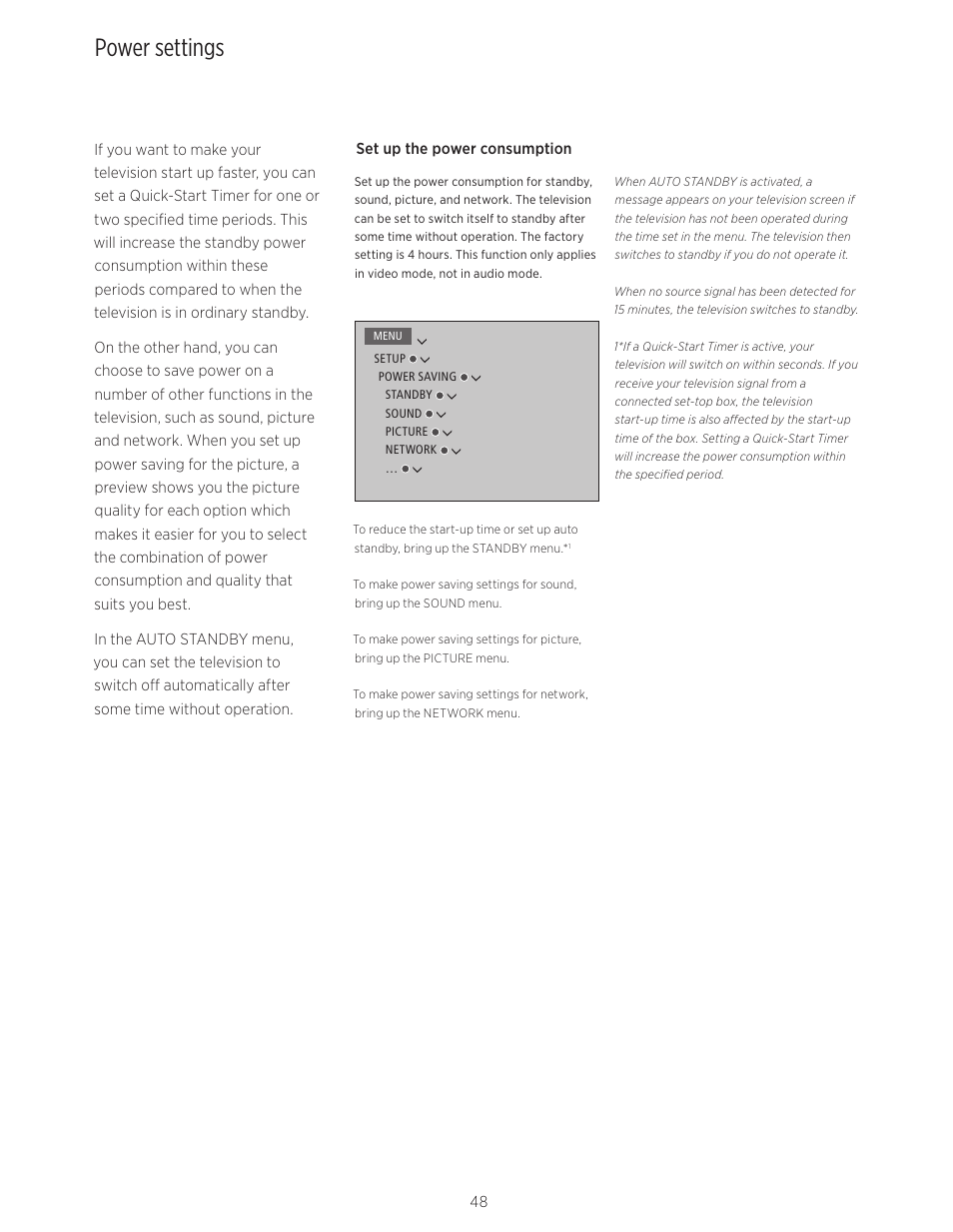 Power settings | Bang & Olufsen BeoVision Avant (No tuner) - User Guide User Manual | Page 48 / 60