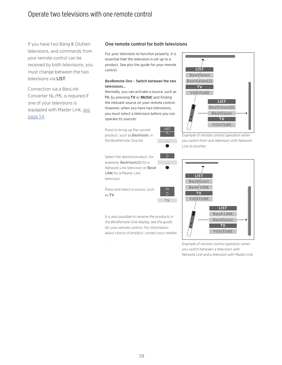 Operate two televisions with one remote control | Bang & Olufsen BeoVision Avant (No tuner) - User Guide User Manual | Page 59 / 60