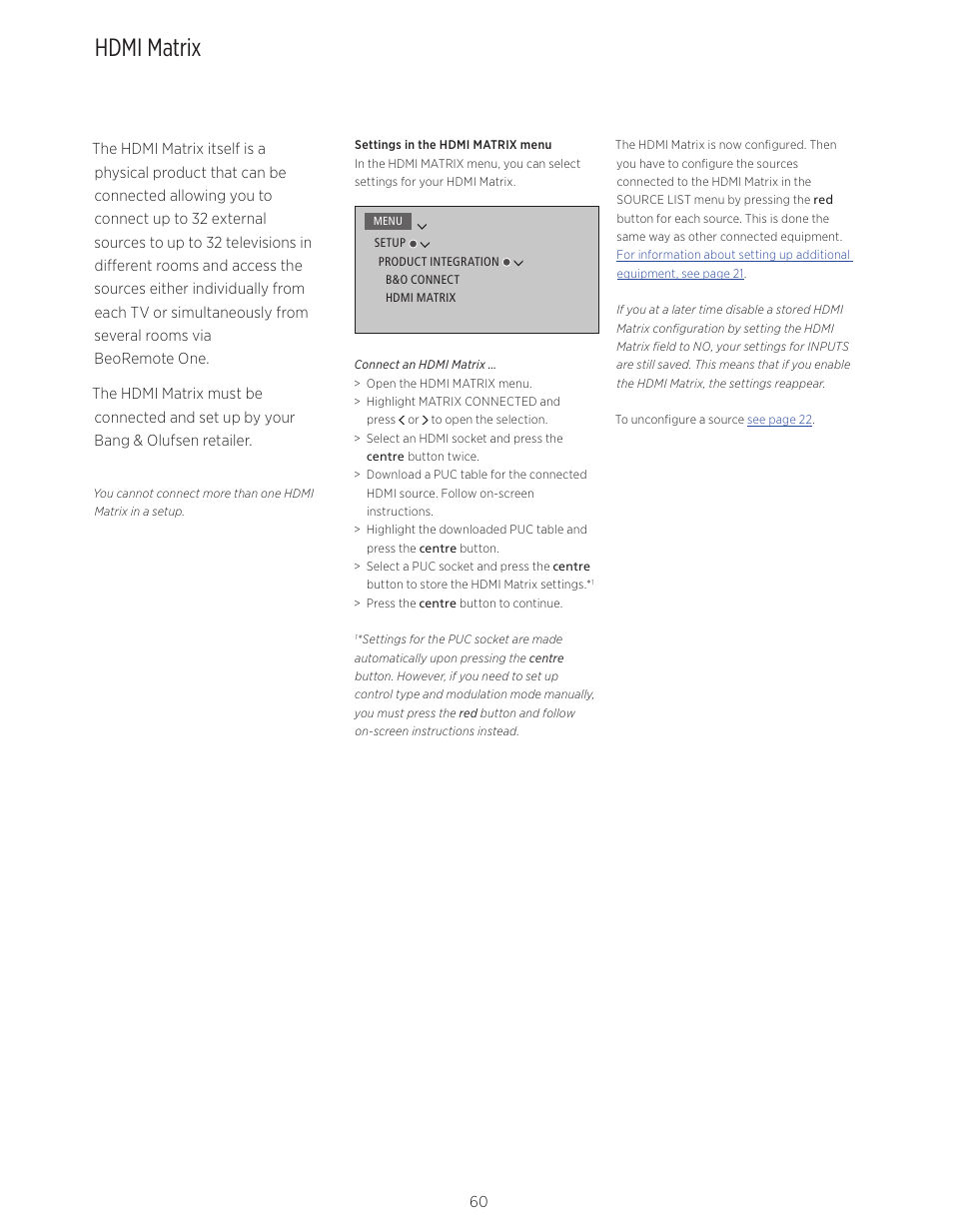 Hdmi matrix | Bang & Olufsen BeoVision Avant (No tuner) - User Guide User Manual | Page 60 / 60