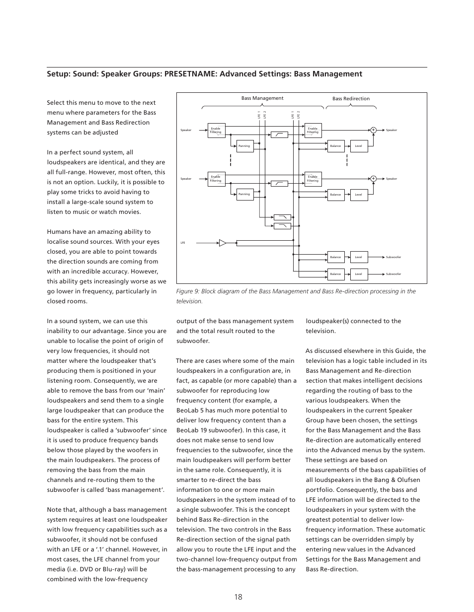 Advanced settings: bass management | Bang & Olufsen BeoVision Avant - Technical Sound Guide User Manual | Page 18 / 24