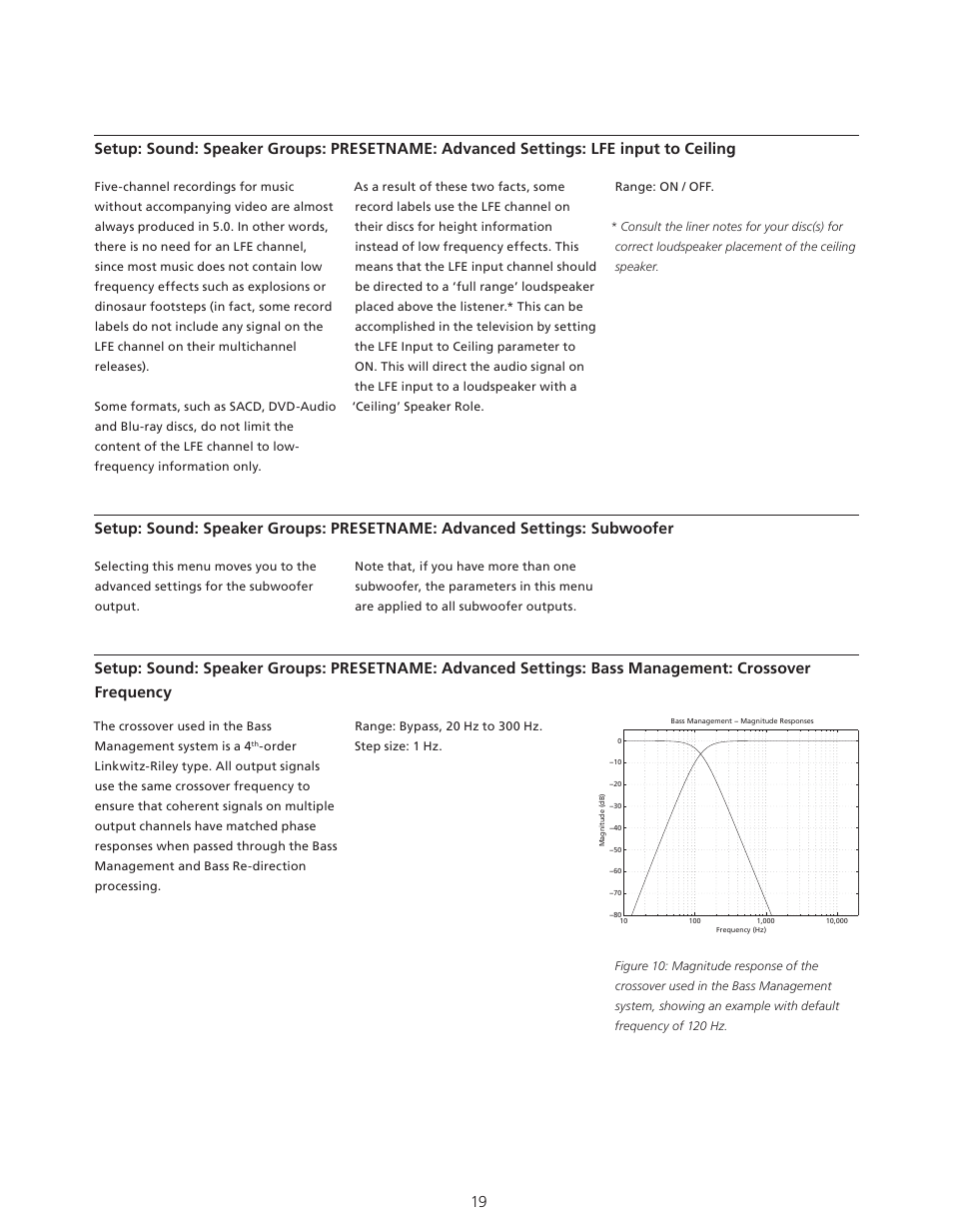 Advanced settings: subwoofer, Advanced settings: lfe input to ceiling | Bang & Olufsen BeoVision Avant - Technical Sound Guide User Manual | Page 19 / 24