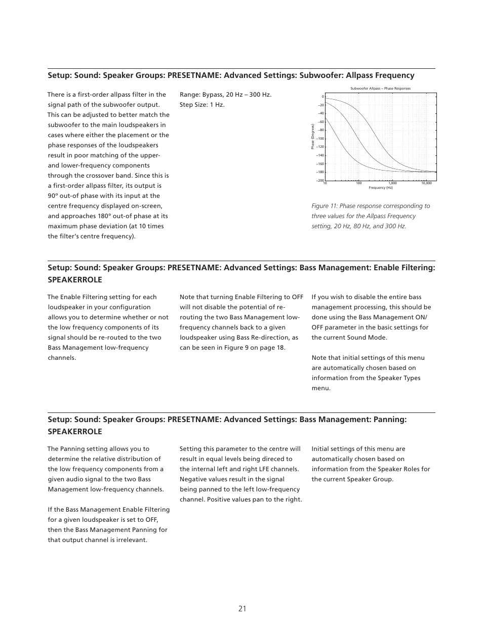 Enable filtering: speakertype, Panning: speakertype, Advanced settings: subwoofer: allpass frequency | Bang & Olufsen BeoVision Avant - Technical Sound Guide User Manual | Page 21 / 24