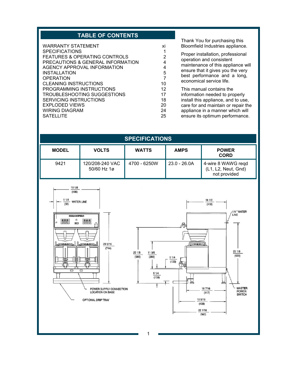 Bloomfield 9421 (SS2-HE) User Manual | Page 3 / 28