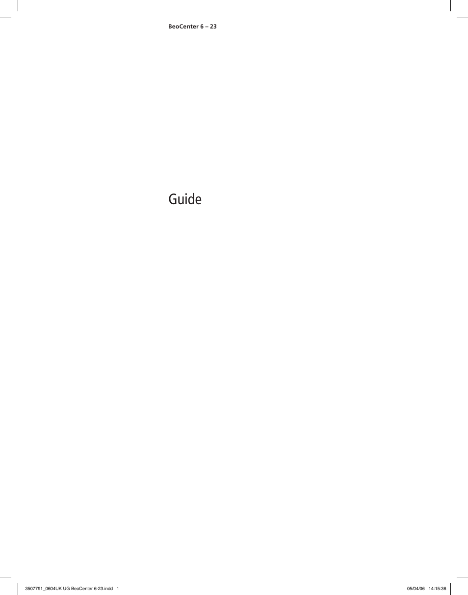 Bang & Olufsen BeoCenter 6-23 - User Guide User Manual | 20 pages