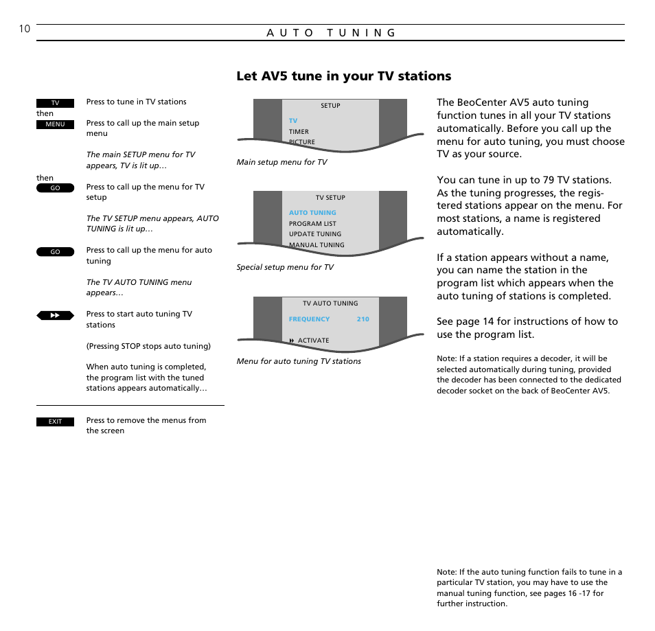 Let av5 tune in your tv stations | Bang & Olufsen BeoCenter AV5 - User Guide User Manual | Page 10 / 56