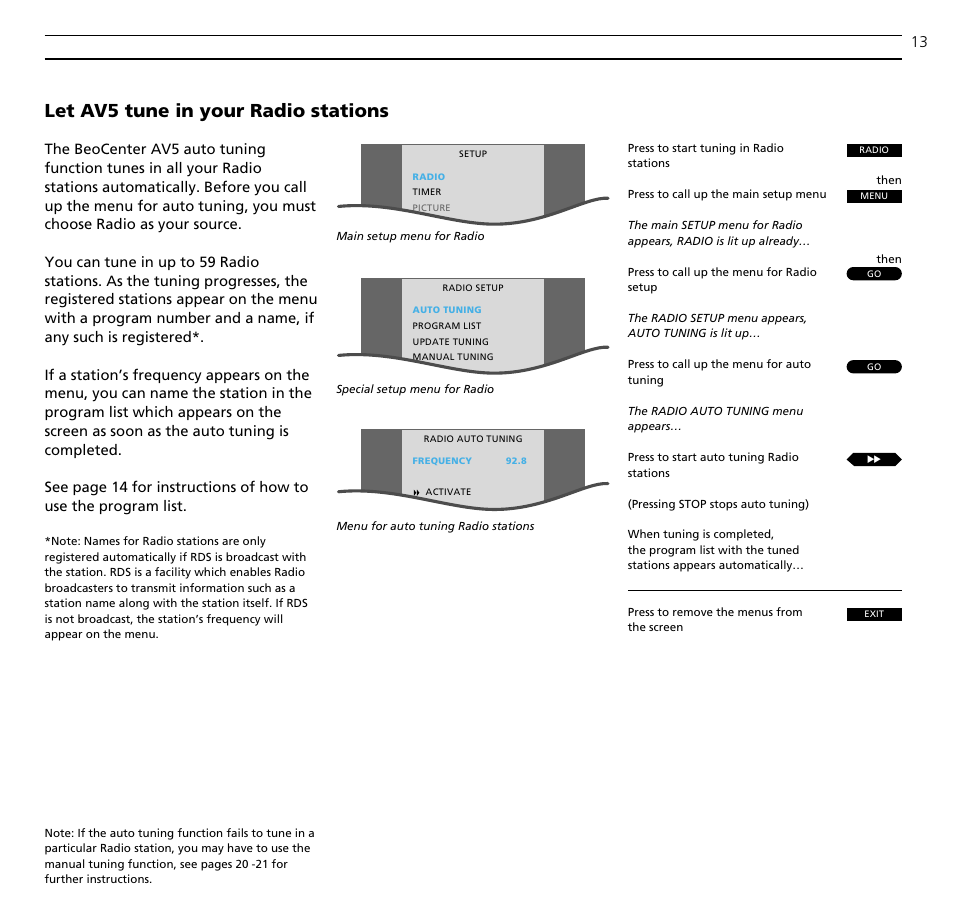 Let av5 tune in your radio stations | Bang & Olufsen BeoCenter AV5 - User Guide User Manual | Page 13 / 56
