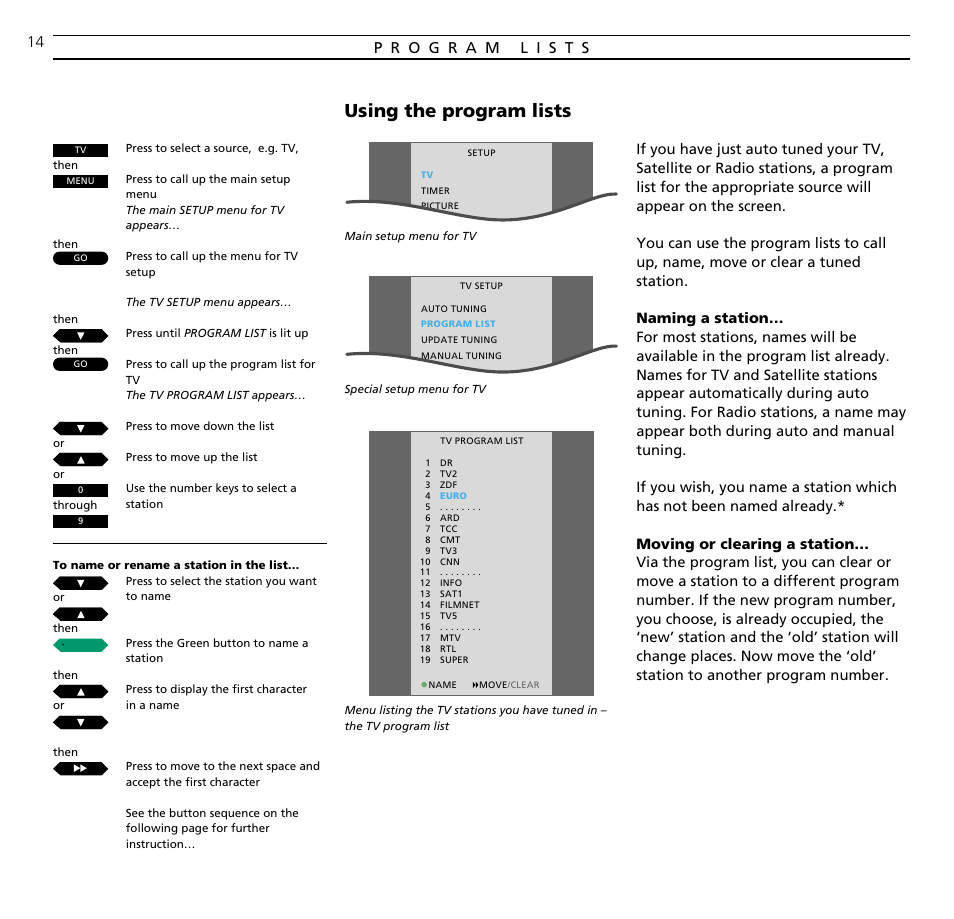 Using the program lists | Bang & Olufsen BeoCenter AV5 - User Guide User Manual | Page 14 / 56