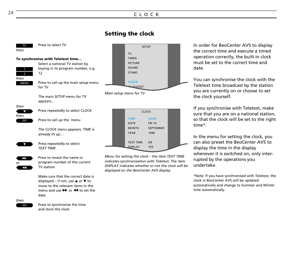 Setting the clock | Bang & Olufsen BeoCenter AV5 - User Guide User Manual | Page 24 / 56