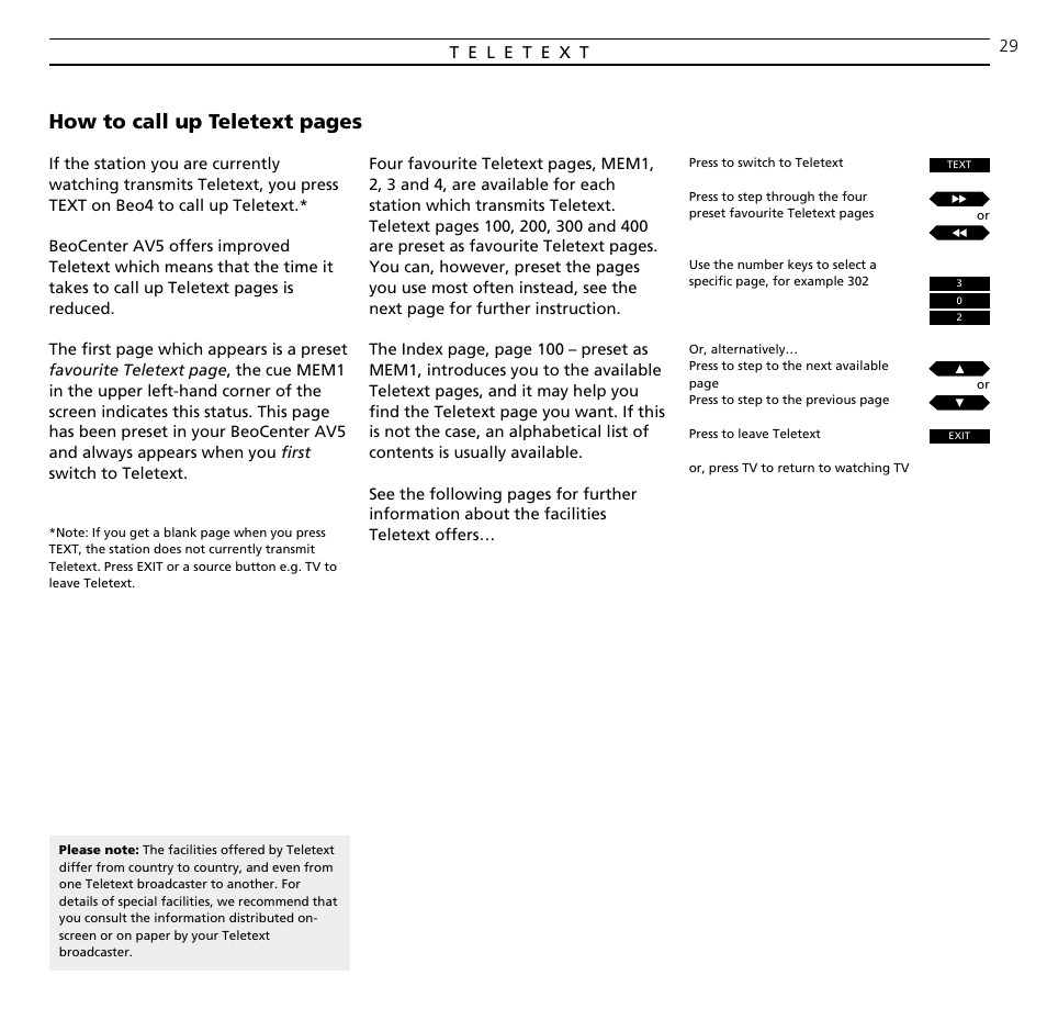 How to call up teletext pages | Bang & Olufsen BeoCenter AV5 - User Guide User Manual | Page 29 / 56