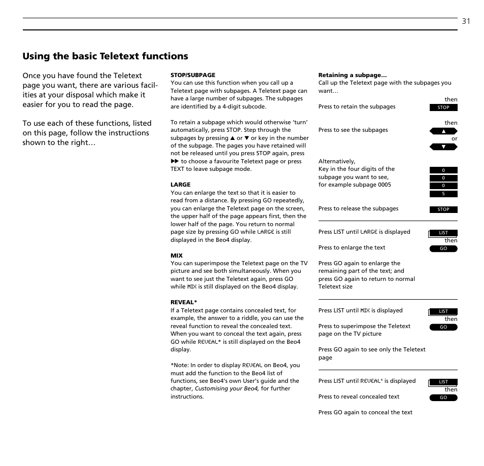 Using the basic teletext functions | Bang & Olufsen BeoCenter AV5 - User Guide User Manual | Page 31 / 56