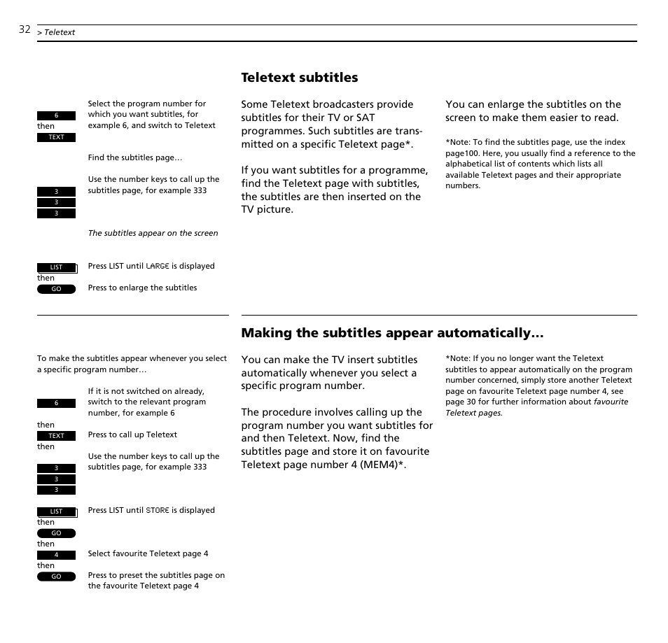 Teletext subtitles, Making the subtitles appear automatically | Bang & Olufsen BeoCenter AV5 - User Guide User Manual | Page 32 / 56