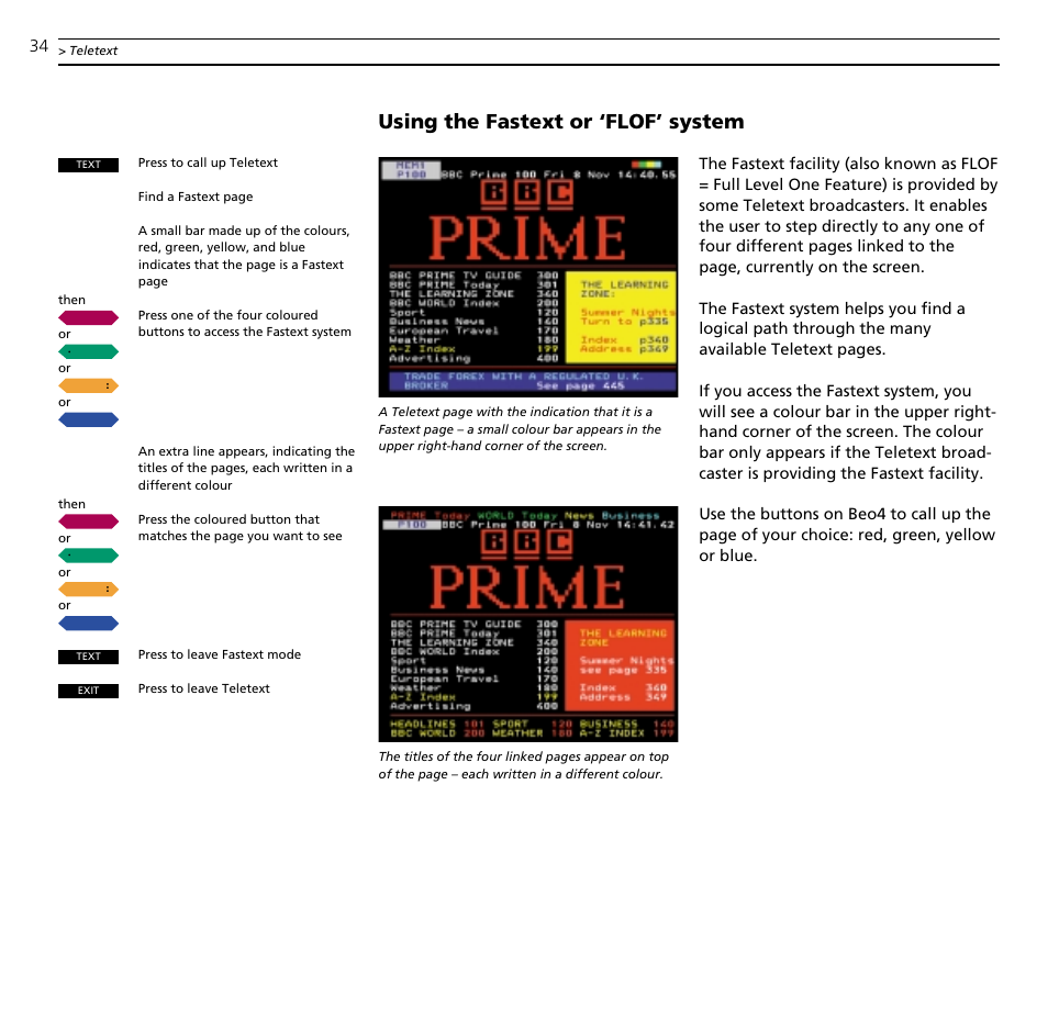 Using the fastext or ‘flof’ system | Bang & Olufsen BeoCenter AV5 - User Guide User Manual | Page 34 / 56