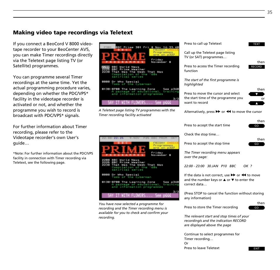 Making video tape recordings via teletext | Bang & Olufsen BeoCenter AV5 - User Guide User Manual | Page 35 / 56