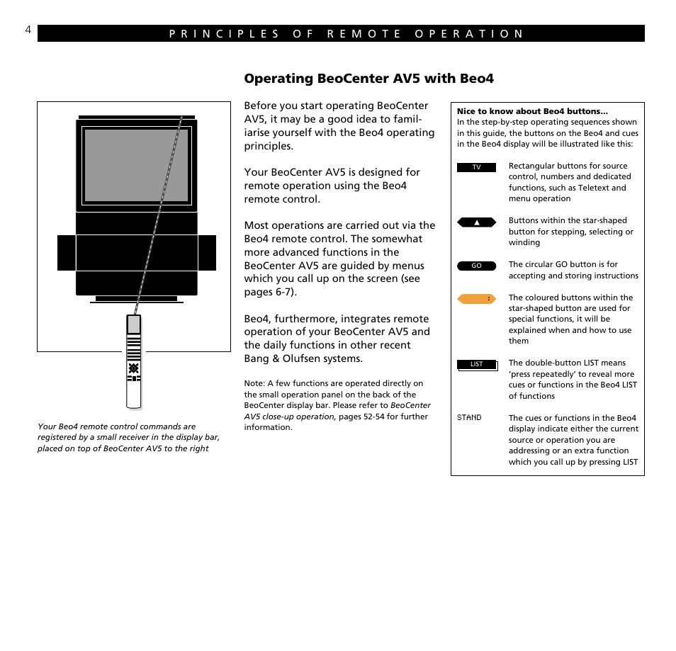 Principles of remote operation, Operating beocenter av5 with beo4 | Bang & Olufsen BeoCenter AV5 - User Guide User Manual | Page 4 / 56