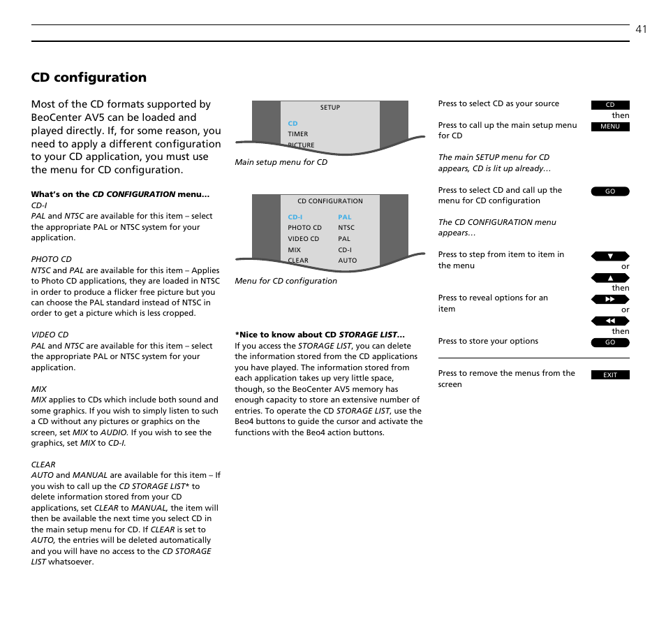 Cd configuration | Bang & Olufsen BeoCenter AV5 - User Guide User Manual | Page 41 / 56