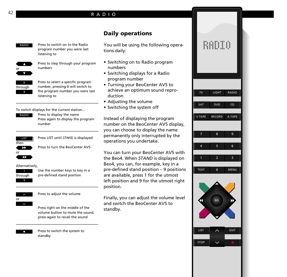 Radio, Daily operations | Bang & Olufsen BeoCenter AV5 - User Guide User Manual | Page 42 / 56