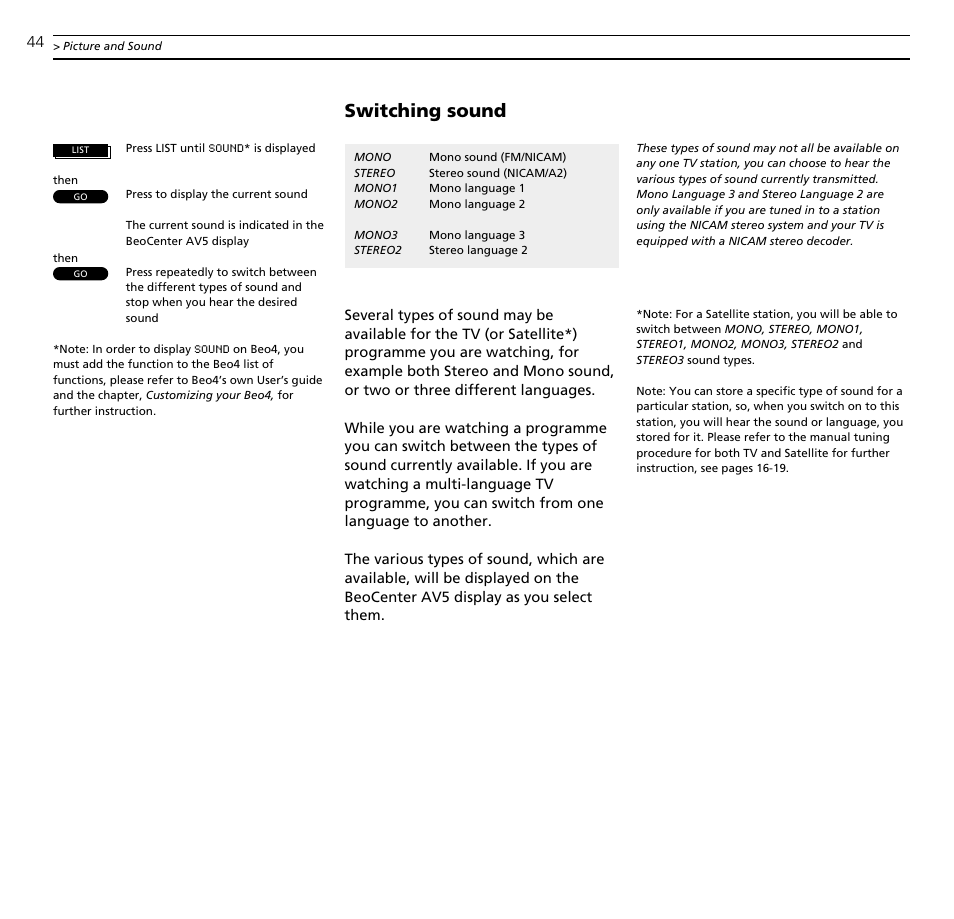 Switching sound | Bang & Olufsen BeoCenter AV5 - User Guide User Manual | Page 44 / 56