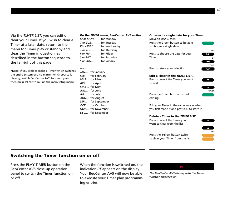 Switching the timer function on or off | Bang & Olufsen BeoCenter AV5 - User Guide User Manual | Page 47 / 56