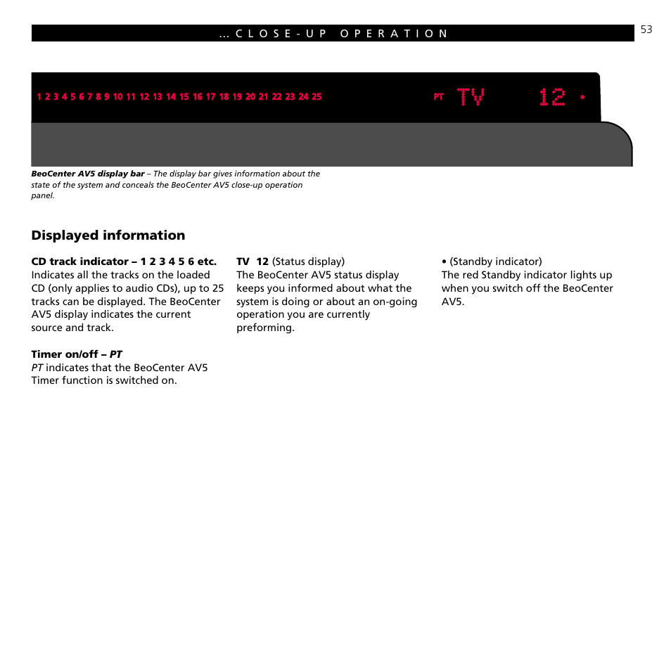 Displayed information | Bang & Olufsen BeoCenter AV5 - User Guide User Manual | Page 53 / 56