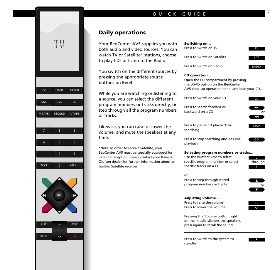 Quick guide to daily operations, Daily operations | Bang & Olufsen BeoCenter AV5 - User Guide User Manual | Page 7 / 56