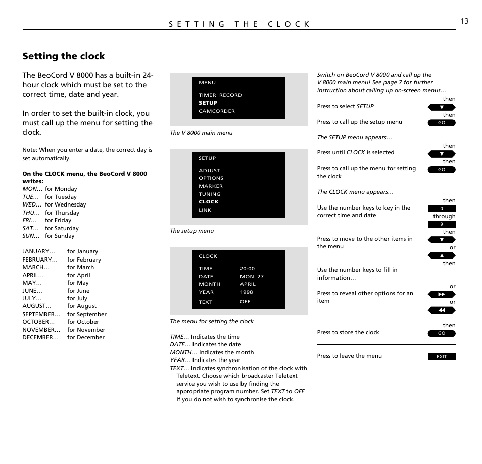 Setting the clock | Bang & Olufsen BeoCord V8000_MS - User Guide User Manual | Page 13 / 32