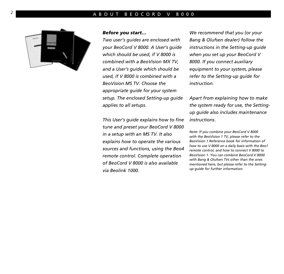 Before you start | Bang & Olufsen BeoCord V8000_MS - User Guide User Manual | Page 2 / 32
