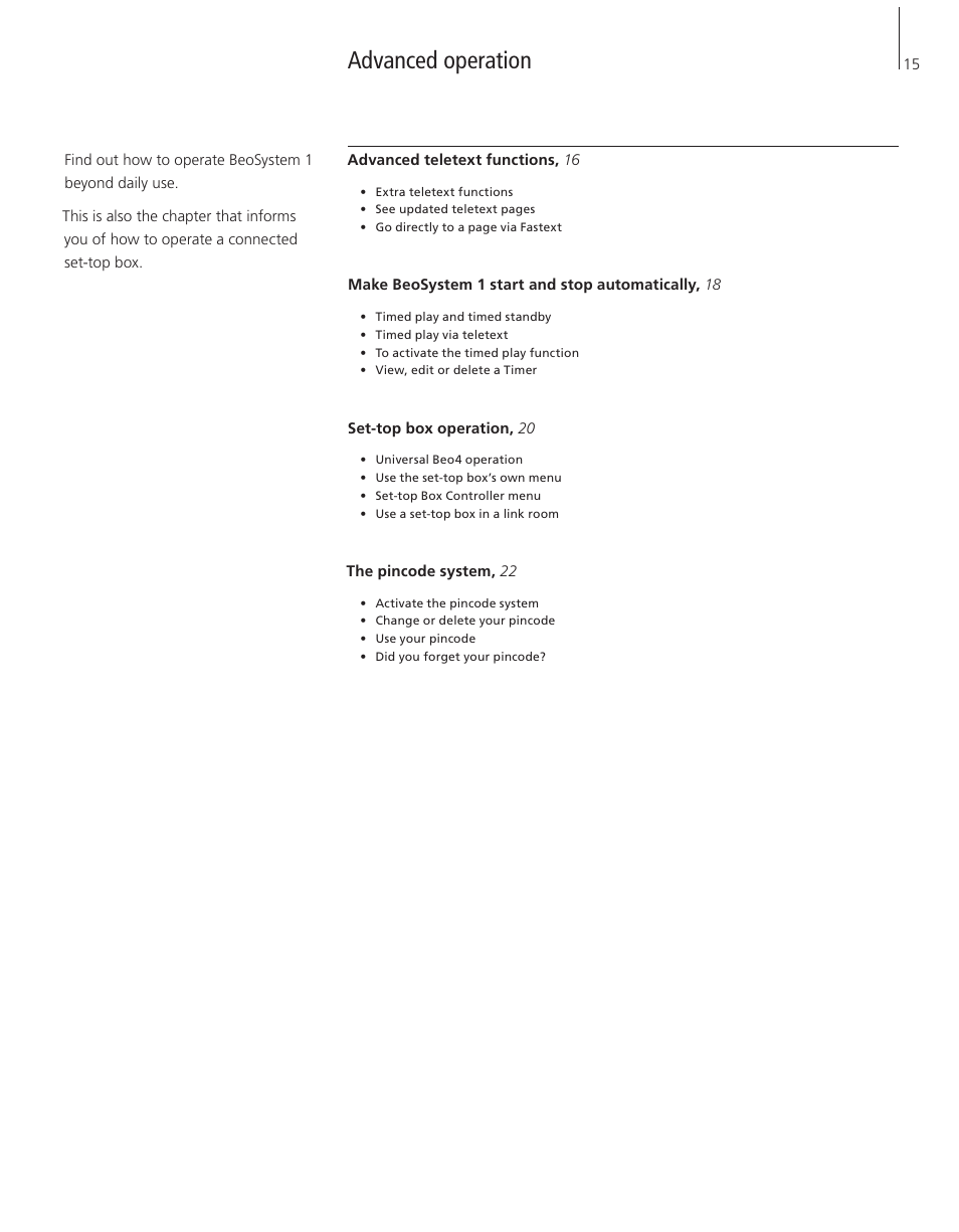 Advanced operation | Bang & Olufsen BeoSystem 1 - User Guide User Manual | Page 15 / 56