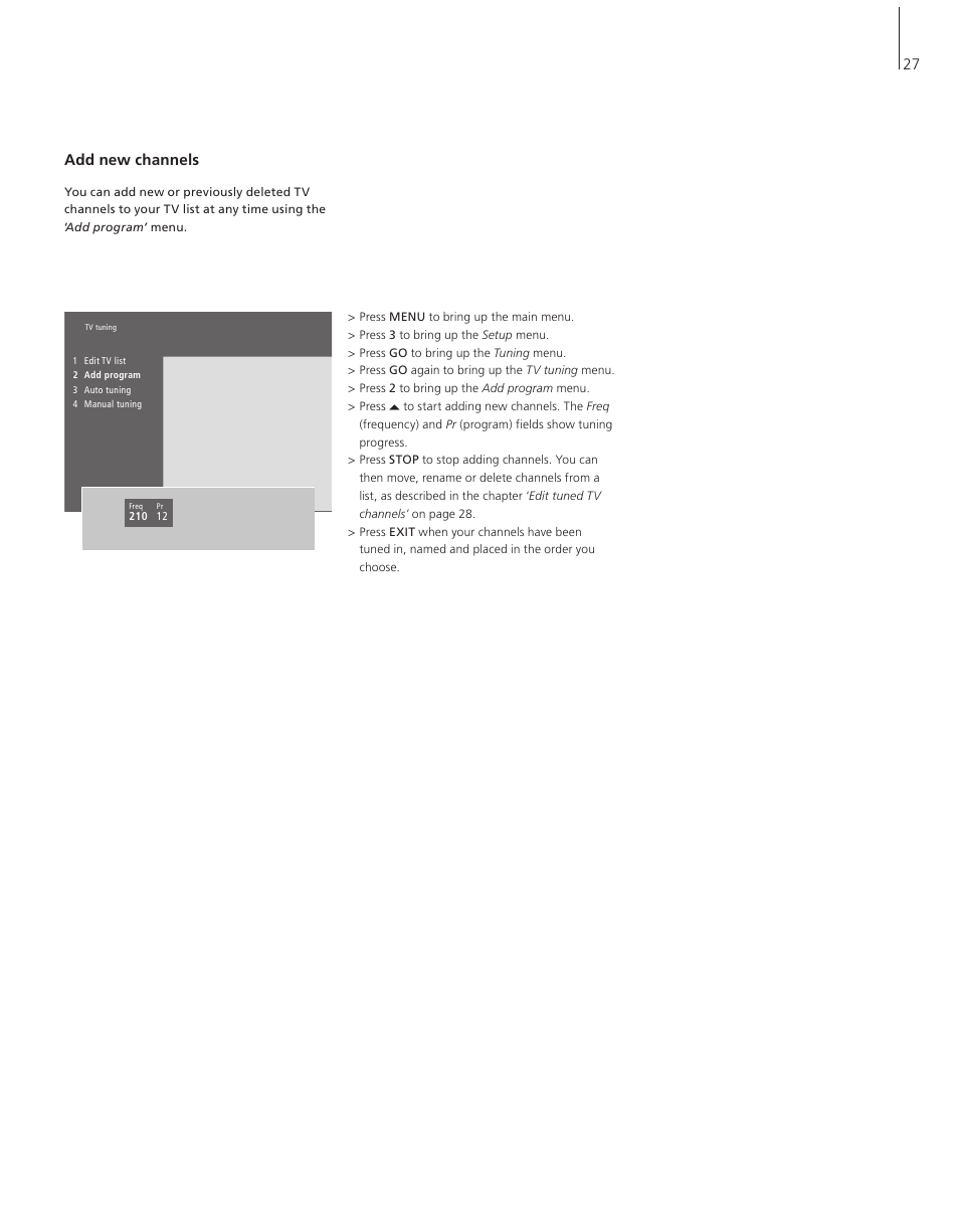 Add new channels, 27 add new channels | Bang & Olufsen BeoSystem 1 - User Guide User Manual | Page 27 / 56