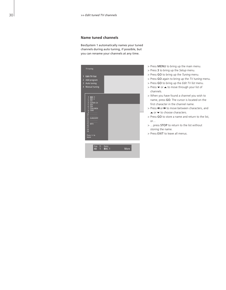 Name tuned channels | Bang & Olufsen BeoSystem 1 - User Guide User Manual | Page 30 / 56