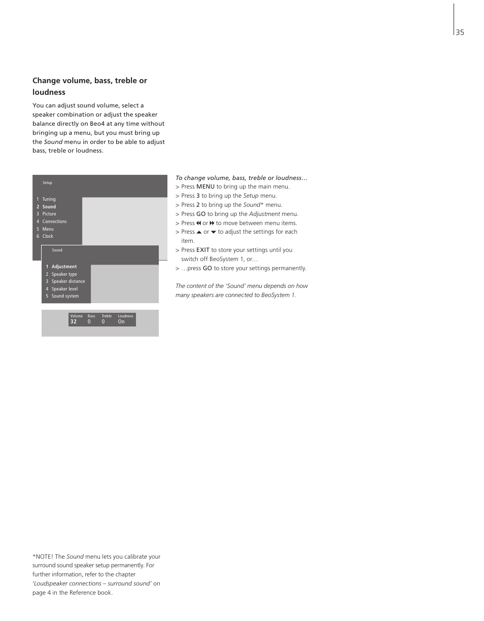 Change volume, bass, treble or loudness | Bang & Olufsen BeoSystem 1 - User Guide User Manual | Page 35 / 56