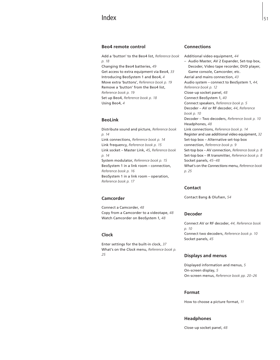 Index | Bang & Olufsen BeoSystem 1 - User Guide User Manual | Page 51 / 56