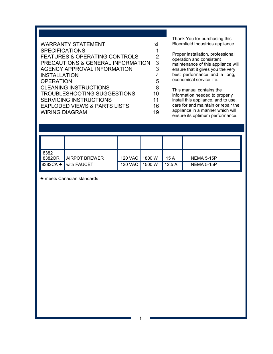 Bloomfield 8382 User Manual | Page 3 / 22