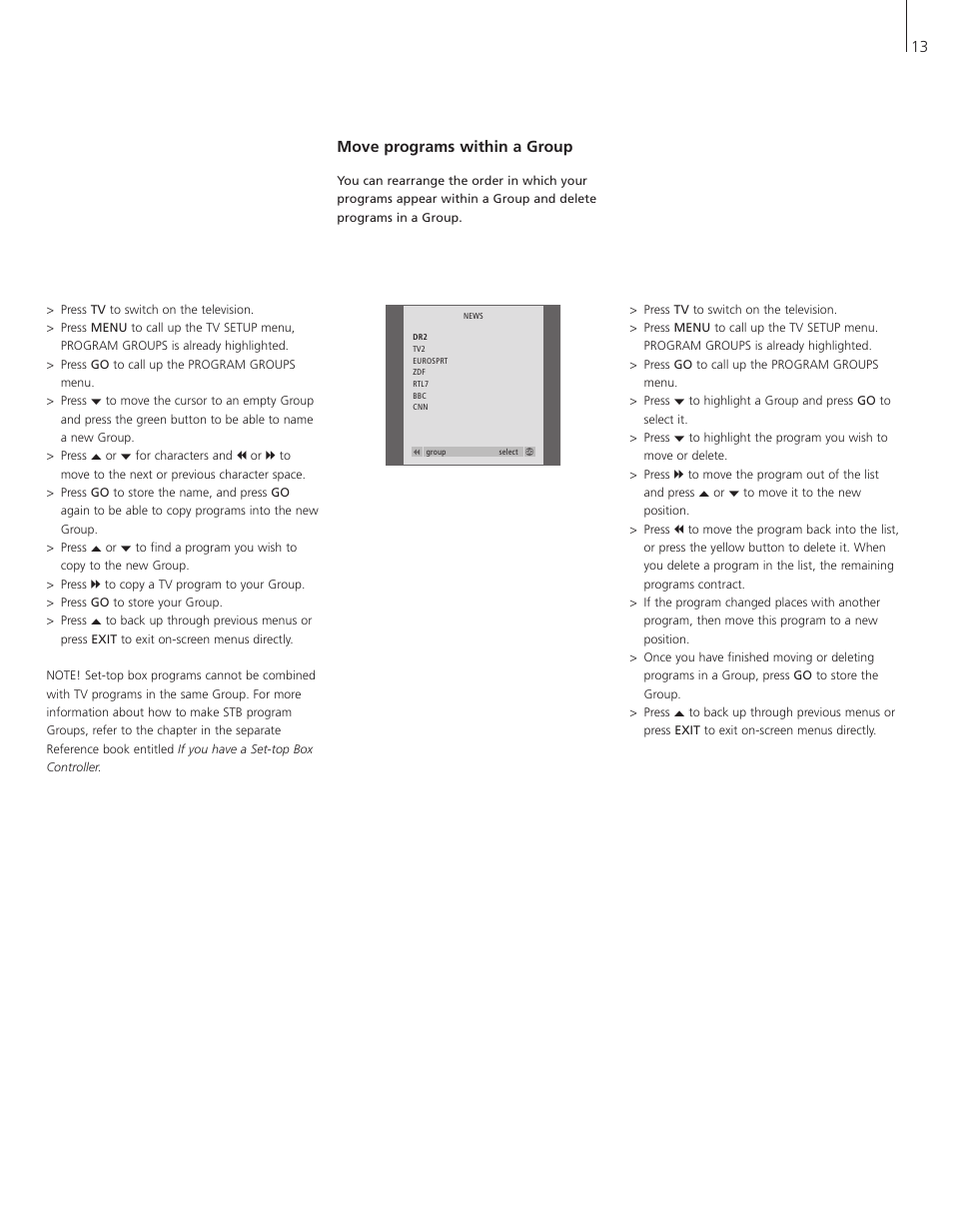 Move programs within a group, 13 move programs within a group | Bang & Olufsen BeoVision 1 - User Guide User Manual | Page 13 / 16