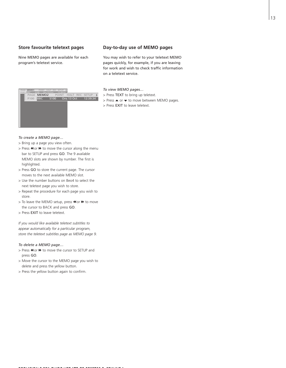 13 store favourite teletext pages | Bang & Olufsen BeoVision 3-28 - User Guide User Manual | Page 13 / 52