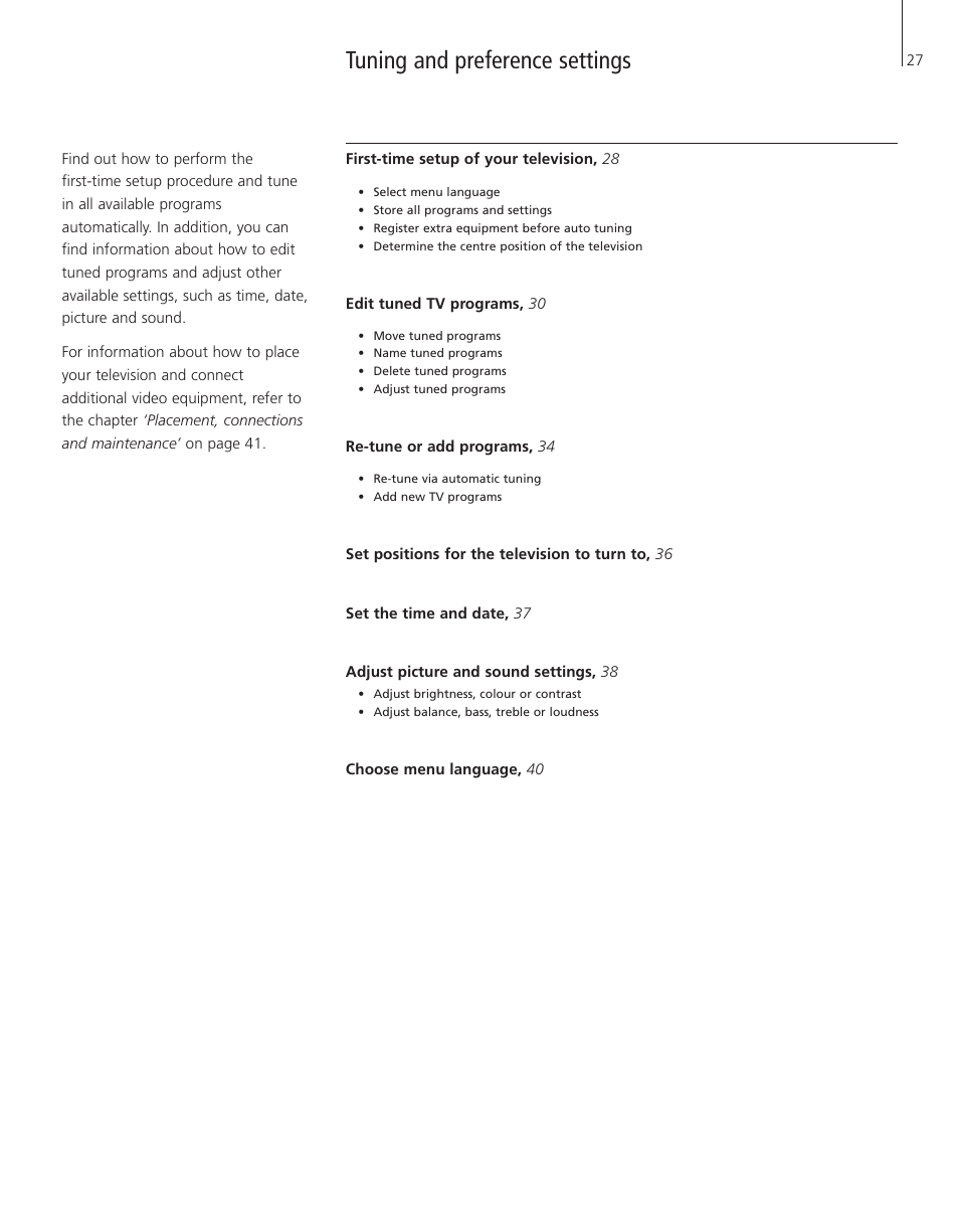 Tuning and preference settings | Bang & Olufsen BeoVision 3-28 - User Guide User Manual | Page 27 / 52