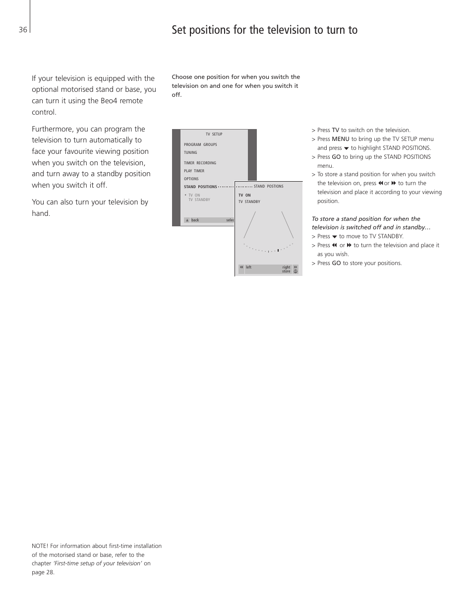 Set positions for the television to turn to | Bang & Olufsen BeoVision 3-28 - User Guide User Manual | Page 36 / 52