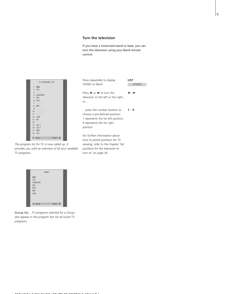 Turn the television, 9turn the television | Bang & Olufsen BeoVision 3-28 - User Guide User Manual | Page 9 / 52