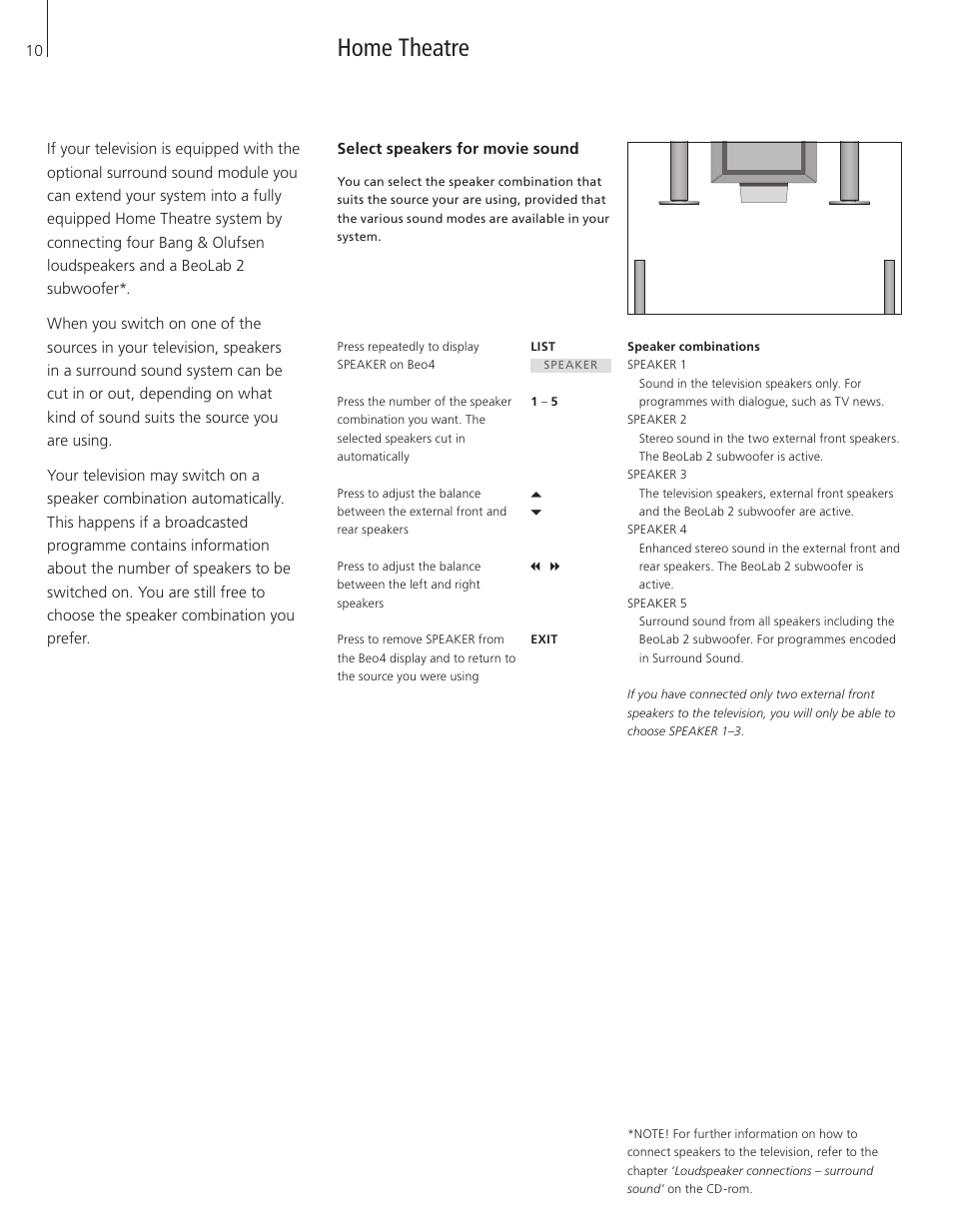 Home theatre, Select speakers for movie sound | Bang & Olufsen BeoVision 3-32 - User Guide User Manual | Page 10 / 56