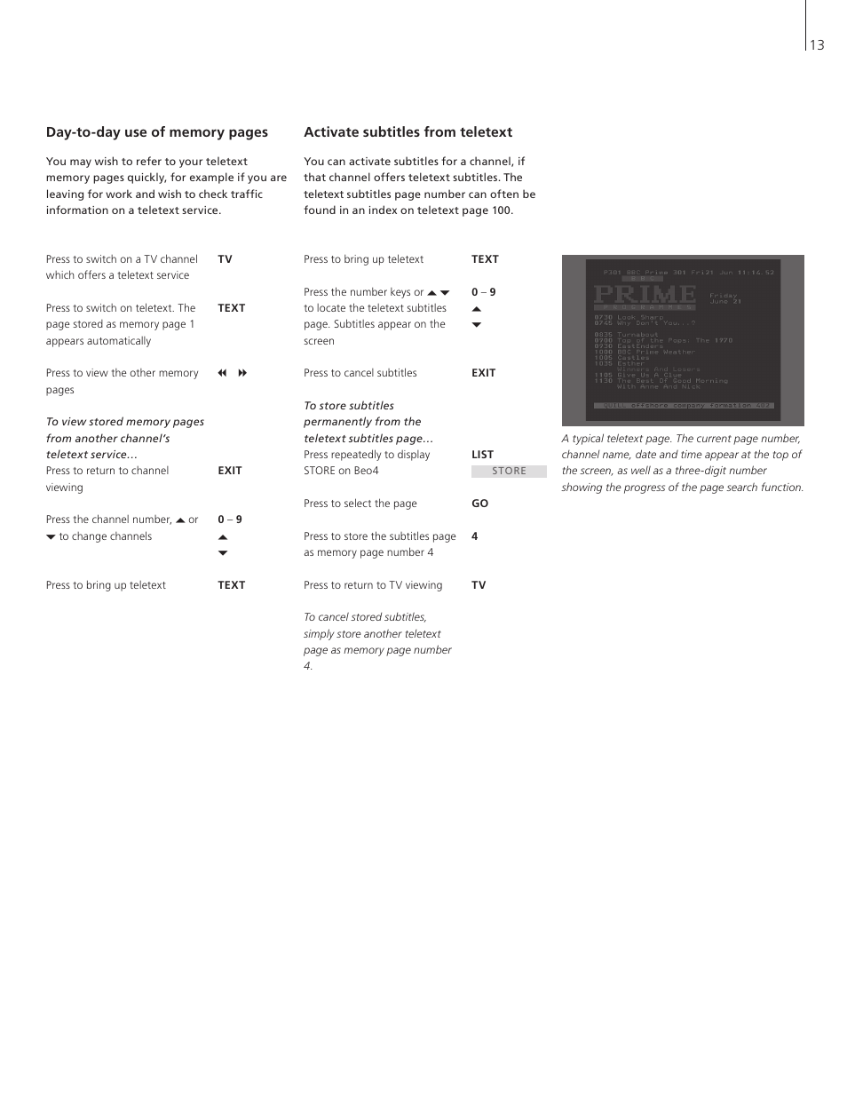 Activate subtitles from teletext | Bang & Olufsen BeoVision 3-32 - User Guide User Manual | Page 13 / 56