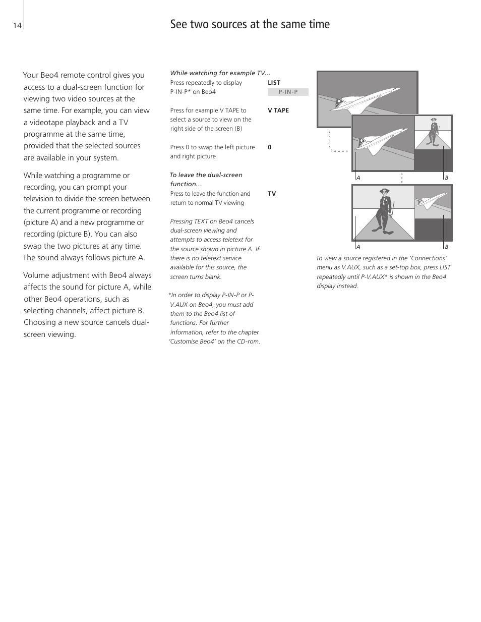 See two sources at the same time | Bang & Olufsen BeoVision 3-32 - User Guide User Manual | Page 14 / 56