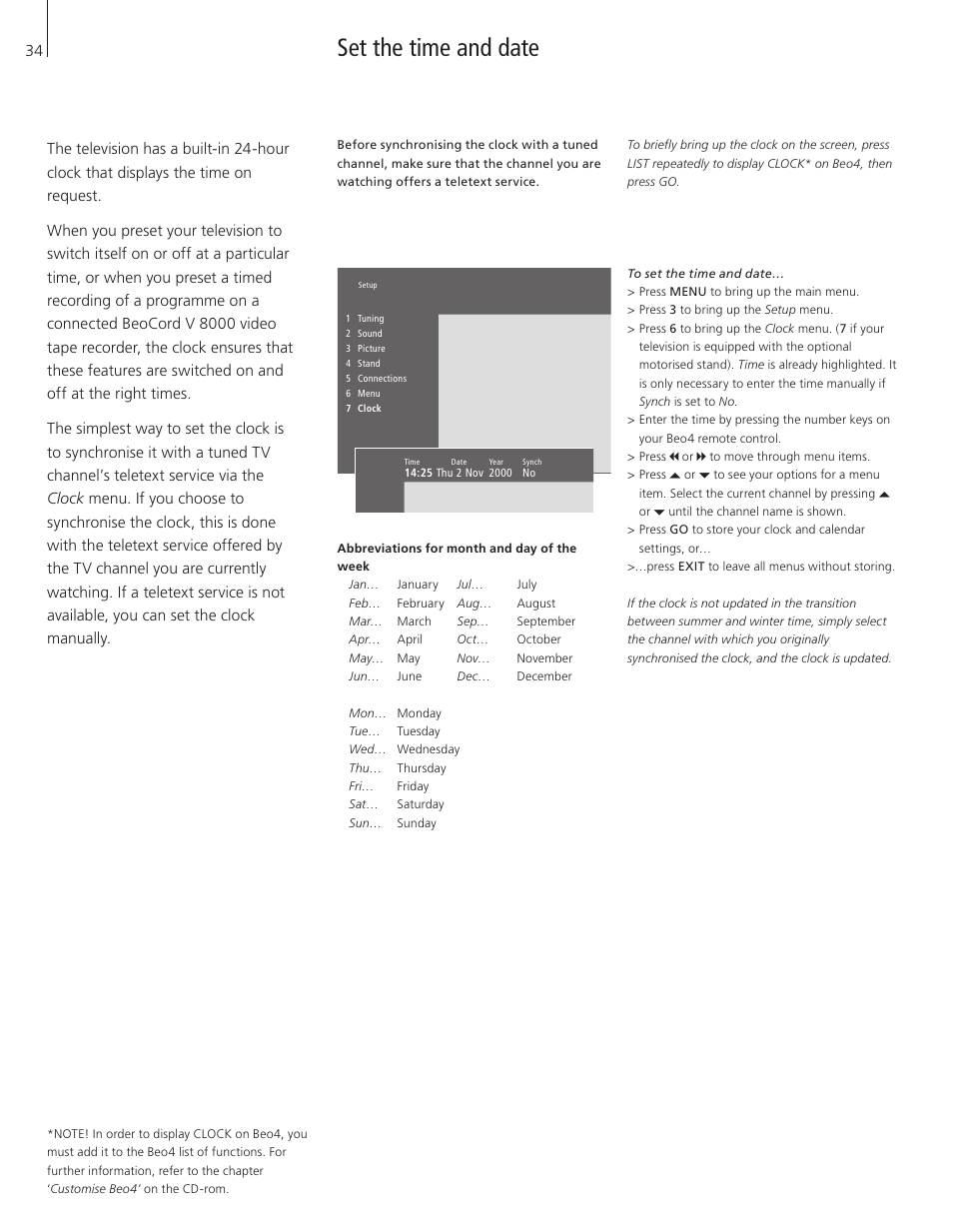 Set the time and date | Bang & Olufsen BeoVision 3-32 - User Guide User Manual | Page 34 / 56