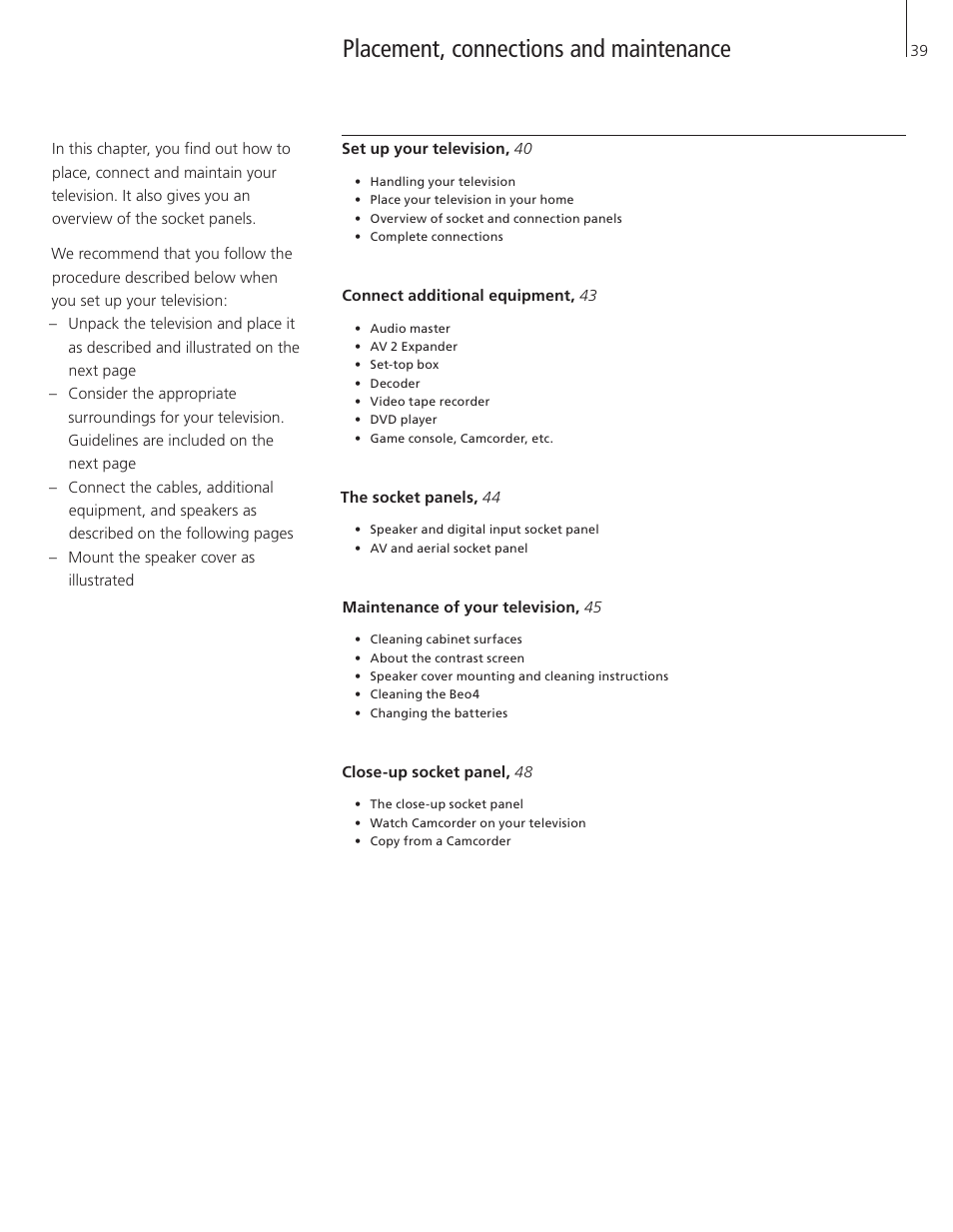 Placement, connections and maintenance | Bang & Olufsen BeoVision 3-32 - User Guide User Manual | Page 39 / 56