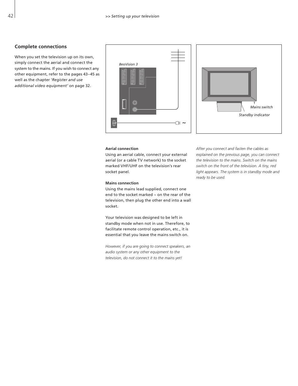 Complete connections | Bang & Olufsen BeoVision 3-32 - User Guide User Manual | Page 42 / 56