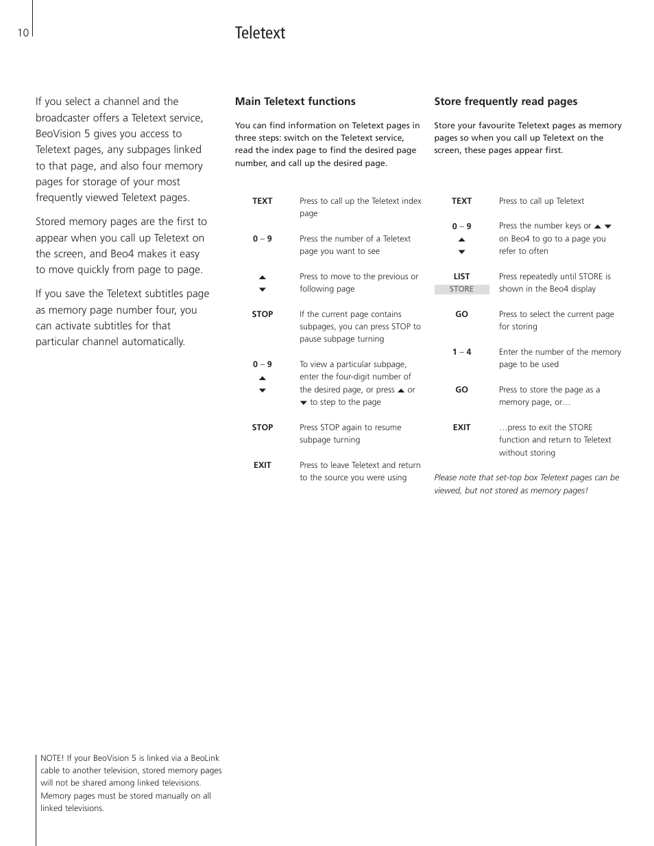 Teletext, Main teletext functions | Bang & Olufsen BeoVision 5 - User Guide User Manual | Page 10 / 47