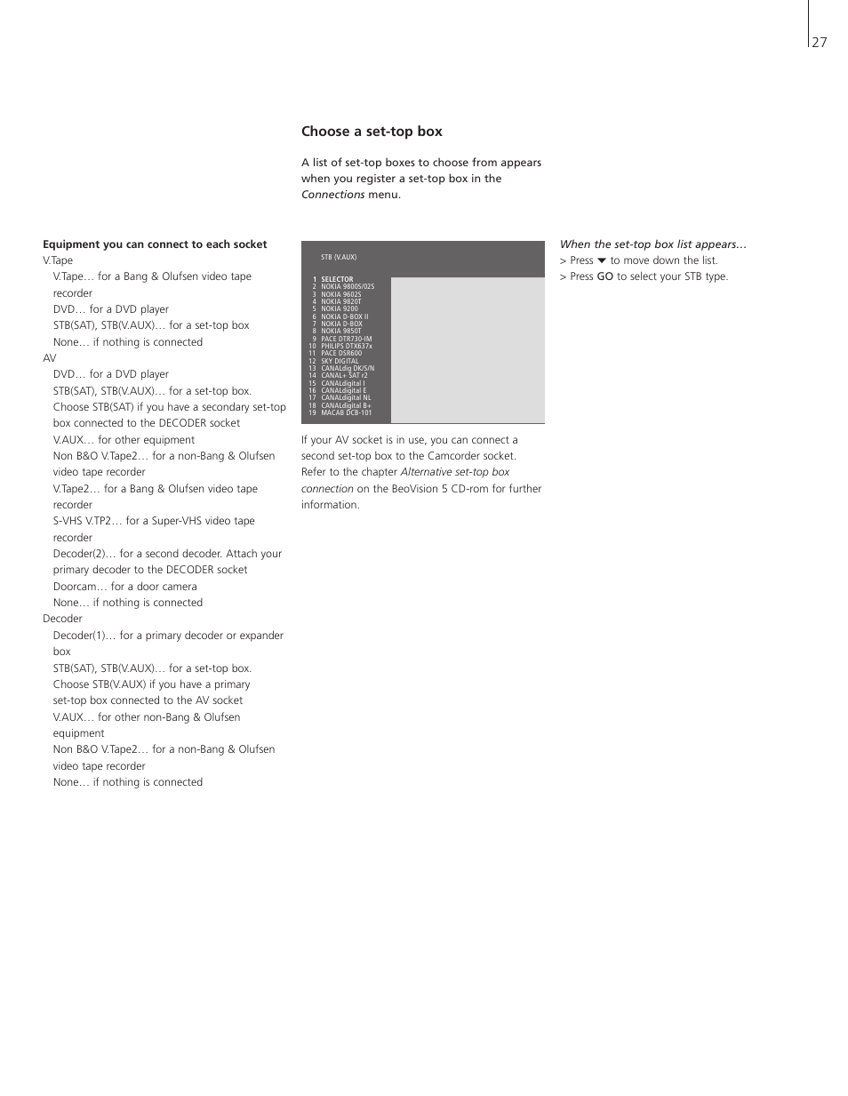 Choose a set-top box | Bang & Olufsen BeoVision 5 - User Guide User Manual | Page 27 / 47