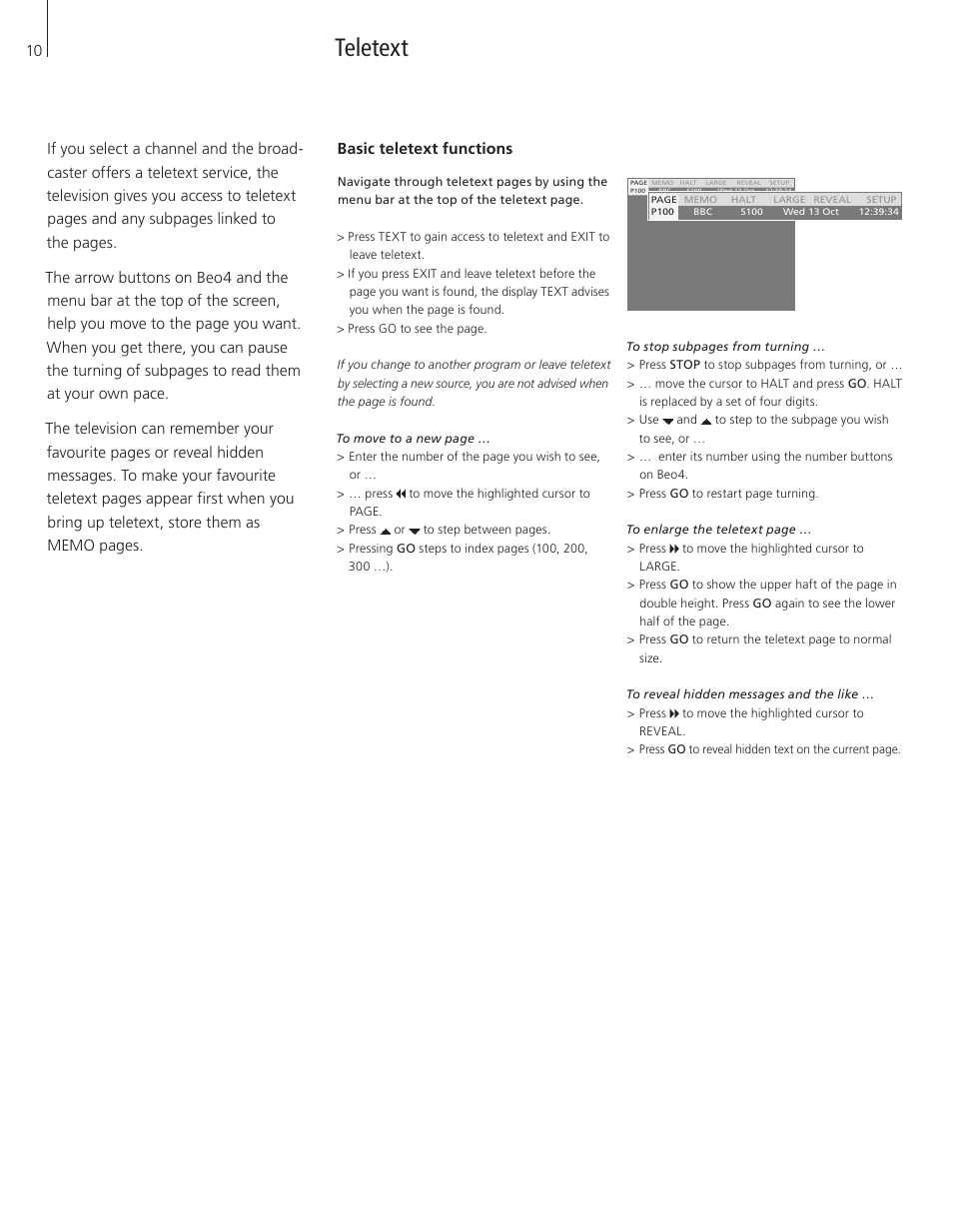 Teletext, Basic teletext functions | Bang & Olufsen BeoVision 8-26/32 - User Guide User Manual | Page 10 / 16