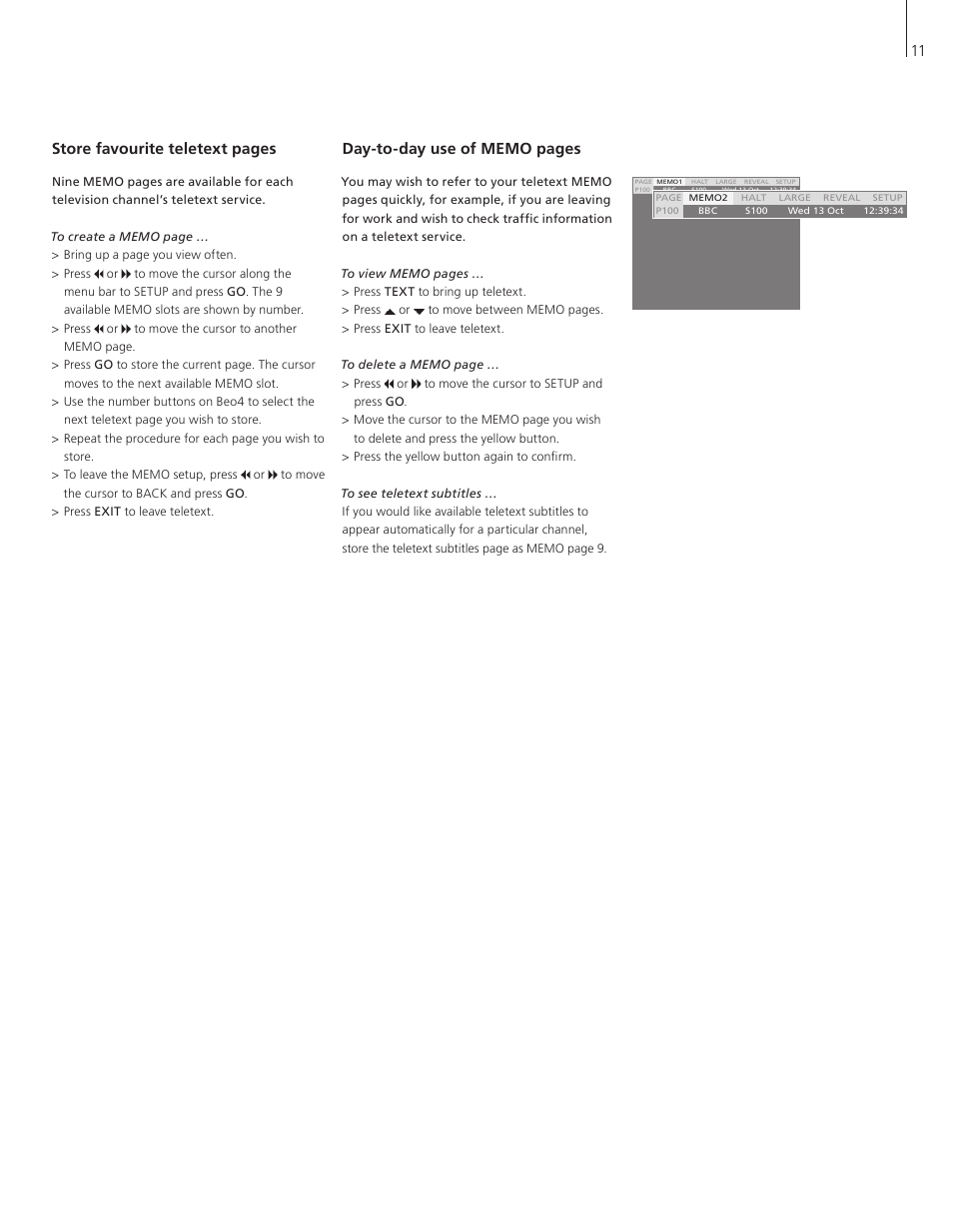11 store favourite teletext pages | Bang & Olufsen BeoVision 8-26/32 - User Guide User Manual | Page 11 / 16
