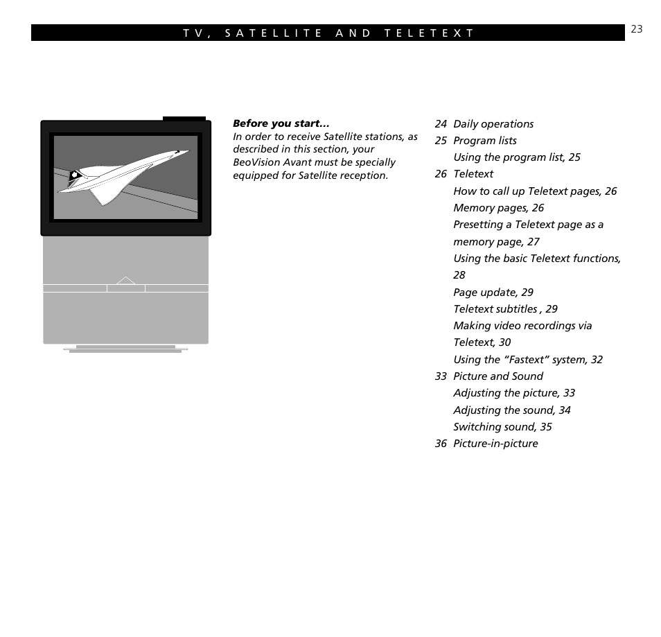 Tv, satellite and teletext | Bang & Olufsen BeoVision Avant (1995-2005) - User Guide User Manual | Page 23 / 72