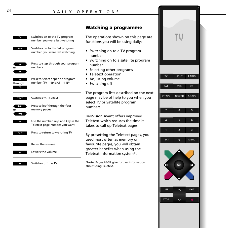 Watching a programme | Bang & Olufsen BeoVision Avant (1995-2005) - User Guide User Manual | Page 24 / 72