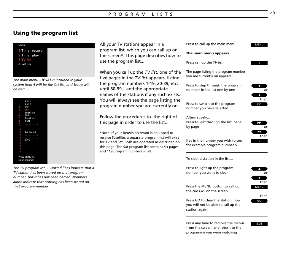 Using the program list | Bang & Olufsen BeoVision Avant (1995-2005) - User Guide User Manual | Page 25 / 72